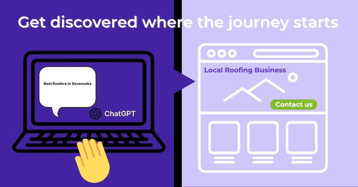 image showing a user typing a query inot chat gpt and then generating a roofers website