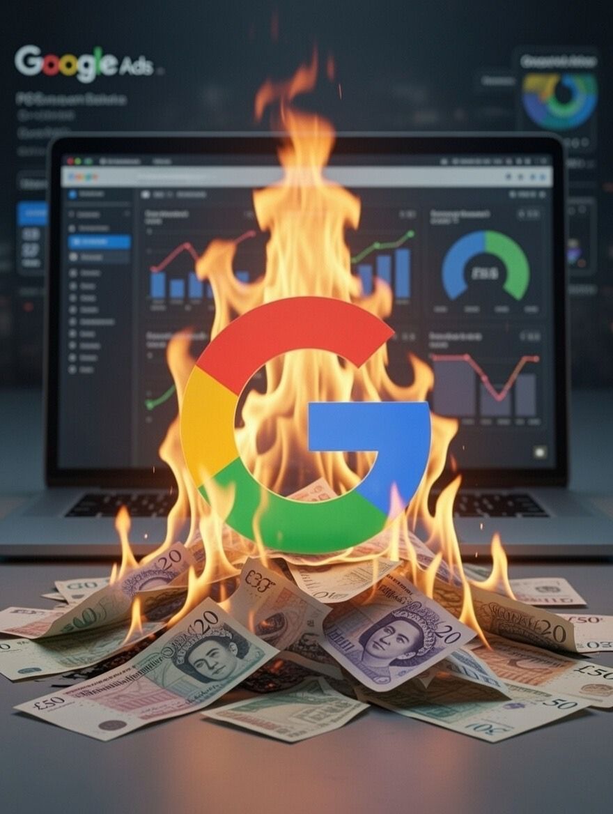 Google Ads burning pound notes