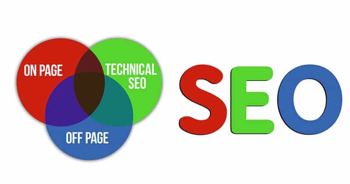 Seo construction. On page and off page and technical seo art. Banner for business technology. Info graphic